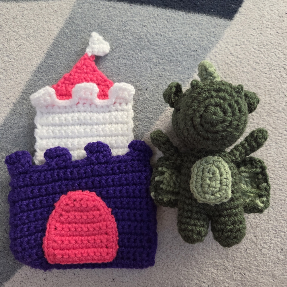 Handmade Castle and Dragon Crochet Set - Purple, Pink, Green